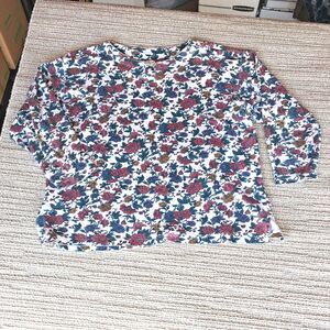 Van Heusen For Her Women Medium Floral Long Sleeve Cotton Knit Top Blouse Shirt